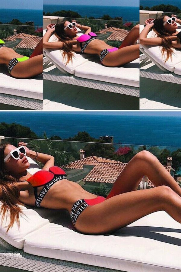 The Best New Sexy Padded Bra Bikini Set Swimsuit Women Letter Push-up Loved Printed Push Up Swimwear Bathing Suit Beachwear Online - Source Silk