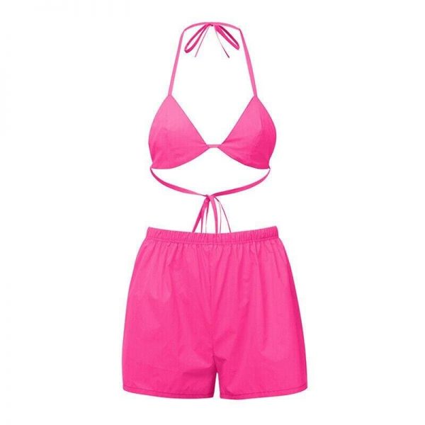 The Best New Sexy Women Reflect Light Sleeveless Crop Tops Bodycon Club Party Short Pants Outfit Clothes Set Summer Beach Suit Online - Takalr