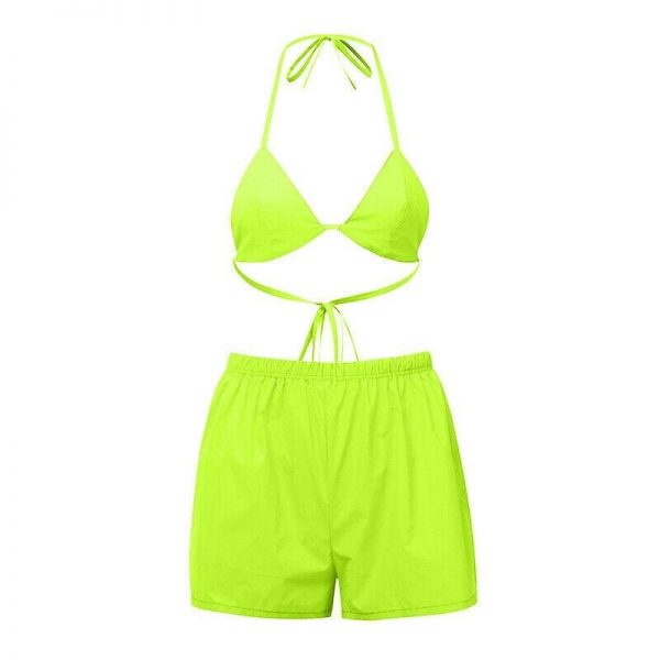 The Best New Sexy Women Reflect Light Sleeveless Crop Tops Bodycon Club Party Short Pants Outfit Clothes Set Summer Beach Suit Online - Takalr