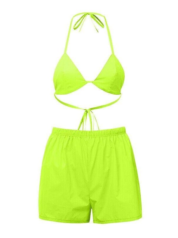 The Best New Sexy Women Reflect Light Sleeveless Crop Tops Bodycon Club Party Short Pants Outfit Clothes Set Summer Beach Suit Online - Takalr