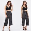 The Best New Summer Women Casual High Waist Bandage Pants Fashion Ladies Striped Wide Leg Loose Long Pants Trousers Online - Takalr