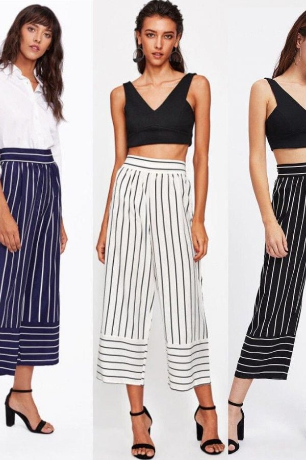 The Best New Summer Women Casual High Waist Bandage Pants Fashion Ladies Striped Wide Leg Loose Long Pants Trousers Online - Takalr