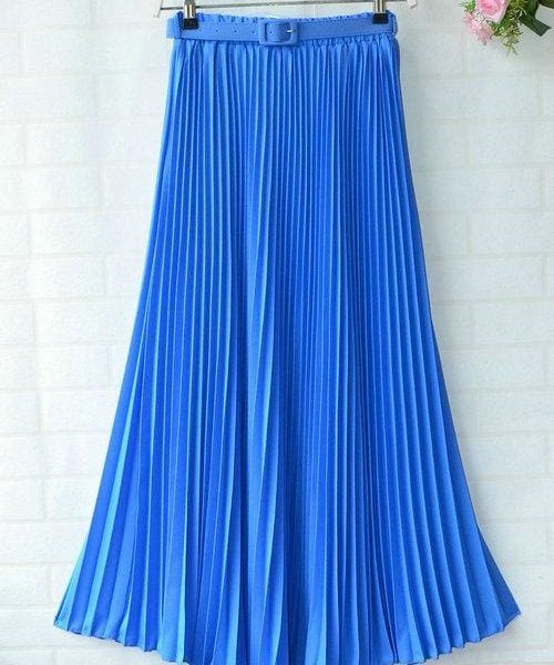 The Best New Summer Women Ladies Elegant Long Skirt Retro Maxi Chiffon High Waist Solid Casual Pleated Beach Long Skirt Sundress Online - Takalr