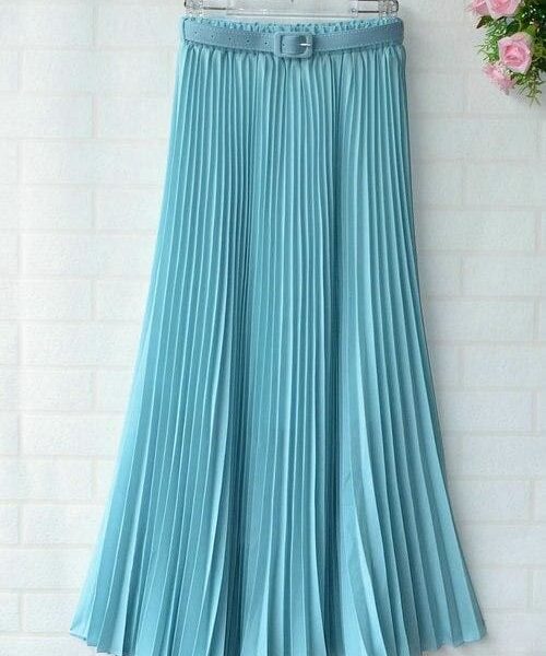 The Best New Summer Women Ladies Elegant Long Skirt Retro Maxi Chiffon High Waist Solid Casual Pleated Beach Long Skirt Sundress Online - Takalr