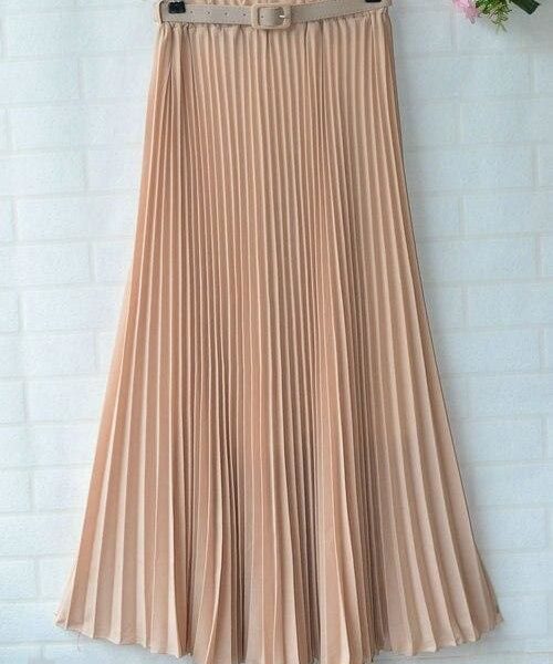 The Best New Summer Women Ladies Elegant Long Skirt Retro Maxi Chiffon High Waist Solid Casual Pleated Beach Long Skirt Sundress Online - Takalr