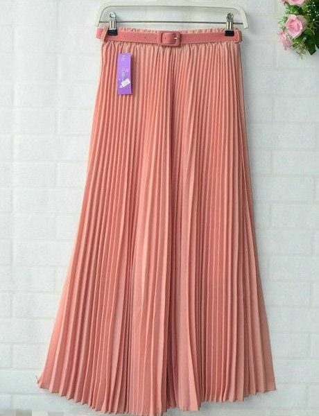 The Best New Summer Women Ladies Elegant Long Skirt Retro Maxi Chiffon High Waist Solid Casual Pleated Beach Long Skirt Sundress Online - Takalr