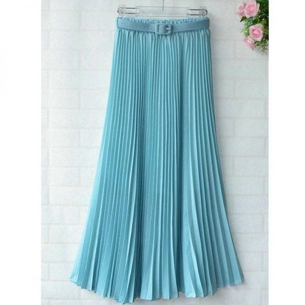 The Best New Summer Women Ladies Elegant Long Skirt Retro Maxi Chiffon High Waist Solid Casual Pleated Beach Long Skirt Sundress Online - Takalr