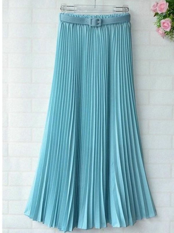 The Best New Summer Women Ladies Elegant Long Skirt Retro Maxi Chiffon High Waist Solid Casual Pleated Beach Long Skirt Sundress Online - Takalr