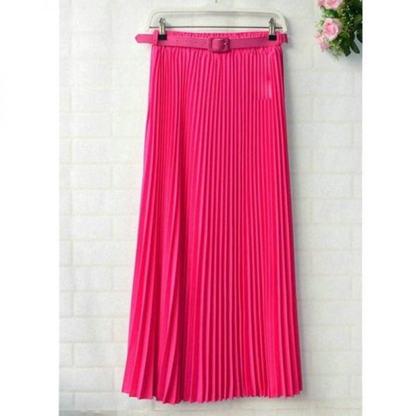 The Best New Summer Women Ladies Elegant Long Skirt Retro Maxi Chiffon High Waist Solid Casual Pleated Beach Long Skirt Sundress Online - Takalr