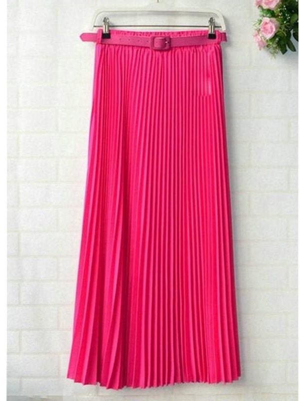 The Best New Summer Women Ladies Elegant Long Skirt Retro Maxi Chiffon High Waist Solid Casual Pleated Beach Long Skirt Sundress Online - Takalr