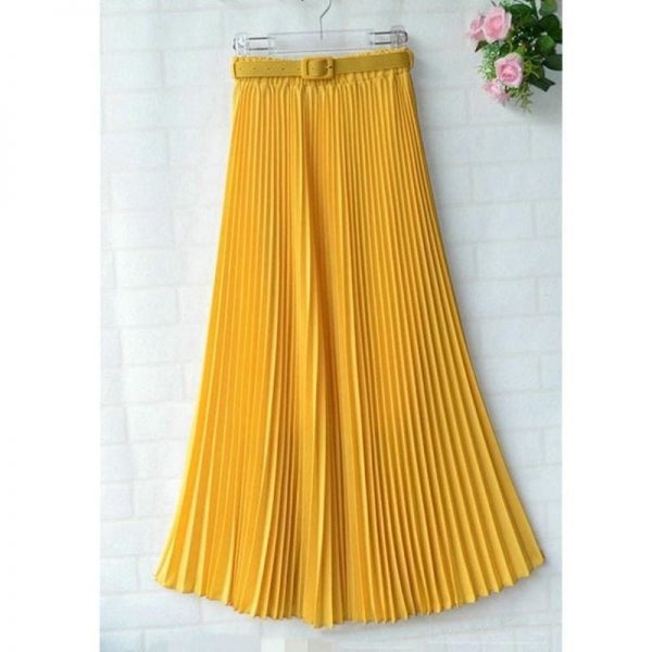 The Best New Summer Women Ladies Elegant Long Skirt Retro Maxi Chiffon High Waist Solid Casual Pleated Beach Long Skirt Sundress Online - Takalr