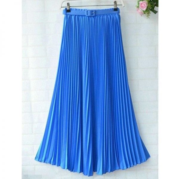 The Best New Summer Women Ladies Elegant Long Skirt Retro Maxi Chiffon High Waist Solid Casual Pleated Beach Long Skirt Sundress Online - Takalr