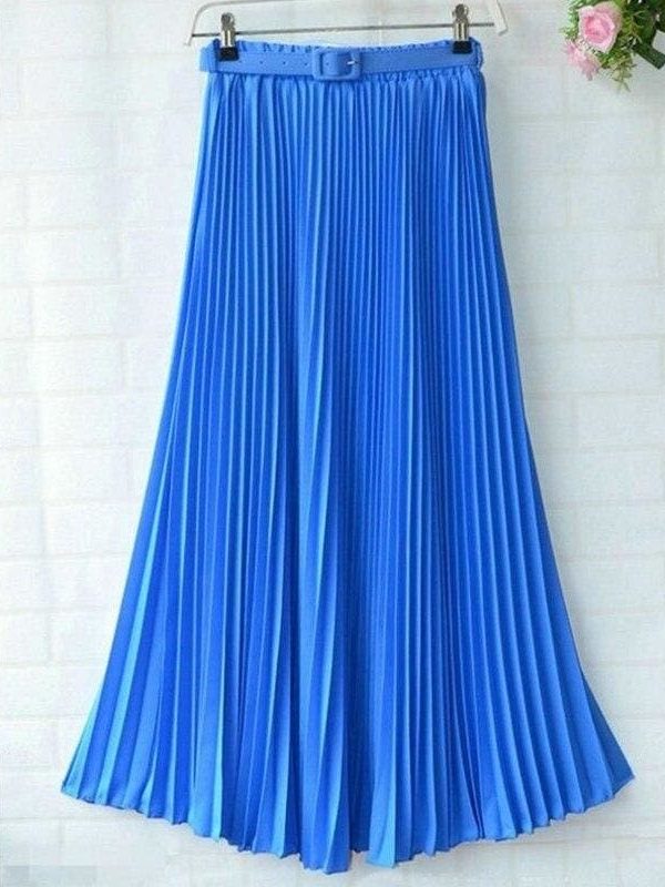 The Best New Summer Women Ladies Elegant Long Skirt Retro Maxi Chiffon High Waist Solid Casual Pleated Beach Long Skirt Sundress Online - Takalr