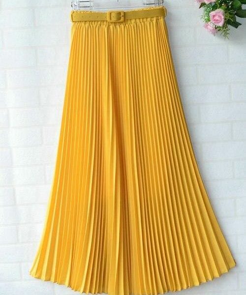 The Best New Summer Women Ladies Elegant Long Skirt Retro Maxi Chiffon High Waist Solid Casual Pleated Beach Long Skirt Sundress Online - Takalr