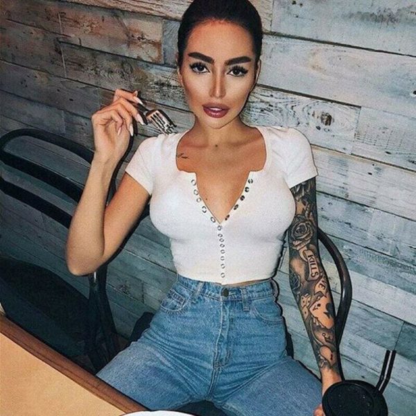 The Best New Summer Women Ladies Short Sleeve Cotton Casual Shirt Tops Fashion Summer Beach Slim Short White T-shirt Online - Takalr