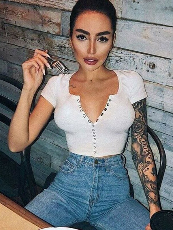 The Best New Summer Women Ladies Short Sleeve Cotton Casual Shirt Tops Fashion Summer Beach Slim Short White T-shirt Online - Takalr