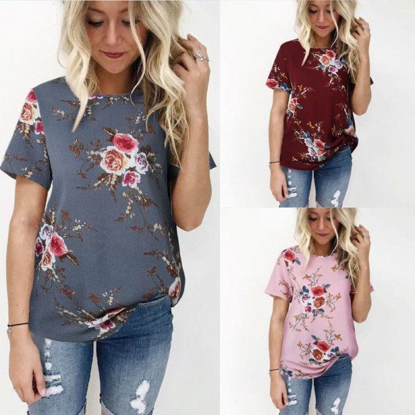 The Best New Summer Women Ladies Tops Floral Print Shirts Elegant Casual Short Sleeve Boho Beach Holiday Loose Crew-neck Shirts Online - Takalr