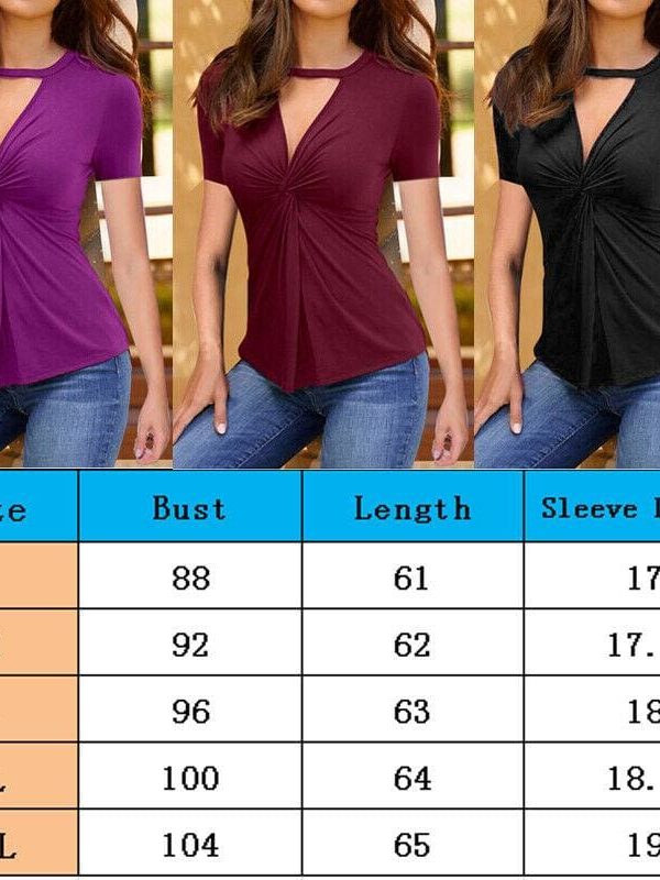 The Best New Summer Women's Slim Fit Short Sleeve Deep V-neck Blouse Top Fashion Ladies Solid Casual Shirts Hot Online - Takalr