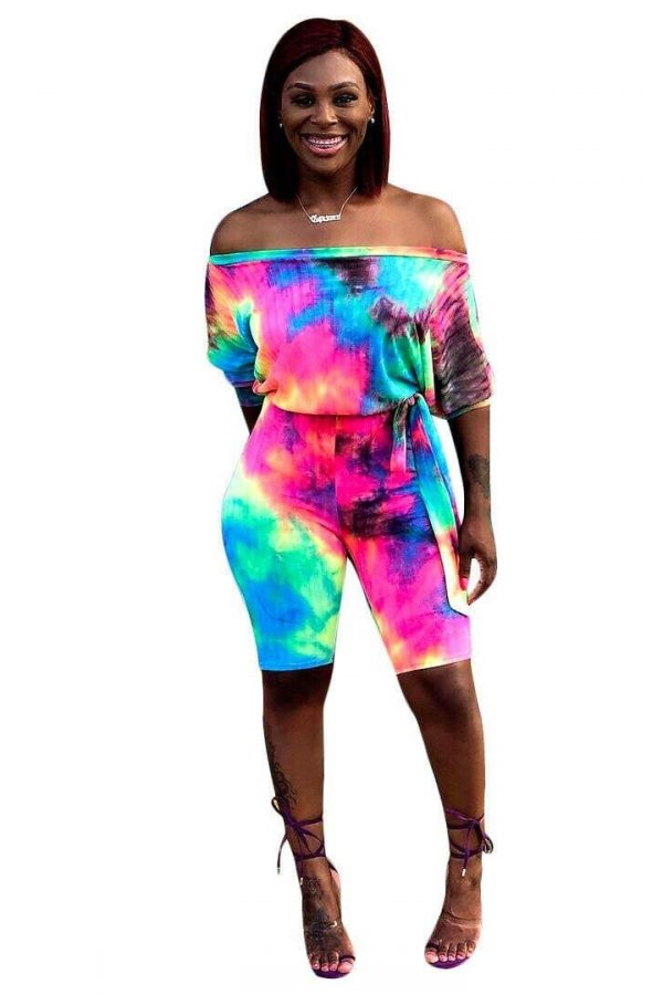 The Best New Trend Popular Women Ladies Colorful Off Shoulder Bodycon Short Trousers Jumpsuit Rompers Clubwear Playsuit Bodysuit Online - Takalr