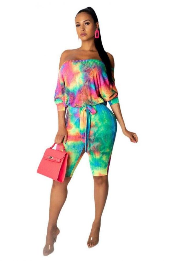 The Best New Trend Popular Women Ladies Colorful Off Shoulder Bodycon Short Trousers Jumpsuit Rompers Clubwear Playsuit Bodysuit Online - Takalr