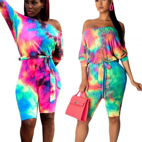 The Best New Trend Popular Women Ladies Colorful Off Shoulder Bodycon Short Trousers Jumpsuit Rompers Clubwear Playsuit Bodysuit Online - Takalr