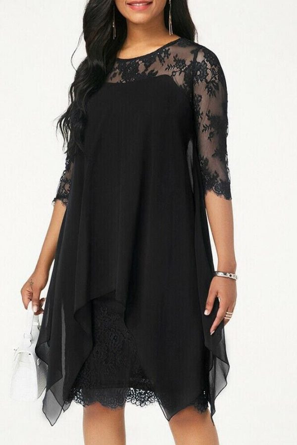 The Best New Women 3/4 Sleeve Causal Loose Lace Evening Formal Dress Elegant Office Ladies Summer Party Beach Holiday Sundress Online - Takalr