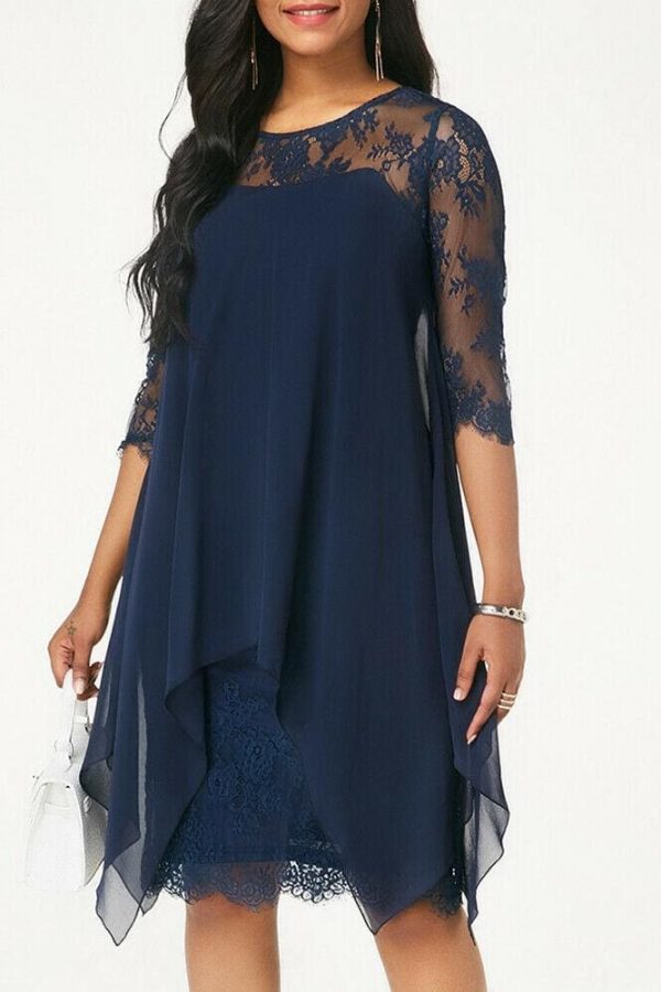 The Best New Women 3/4 Sleeve Causal Loose Lace Evening Formal Dress Elegant Office Ladies Summer Party Beach Holiday Sundress Online - Takalr