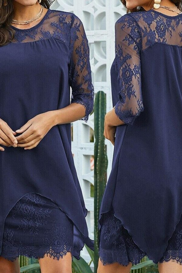 The Best New Women 3/4 Sleeve Causal Loose Lace Evening Formal Dress Elegant Office Ladies Summer Party Beach Holiday Sundress Online - Takalr