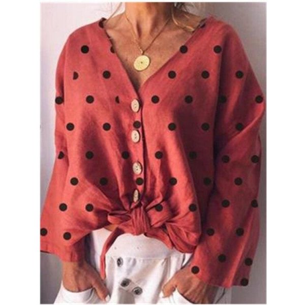 The Best New Women Autumn Summer Fashion Long Sleeve Loose T Shirts Ladies Casual V-Neck Dot Print Tops Shirt Women Clothes Online - Takalr