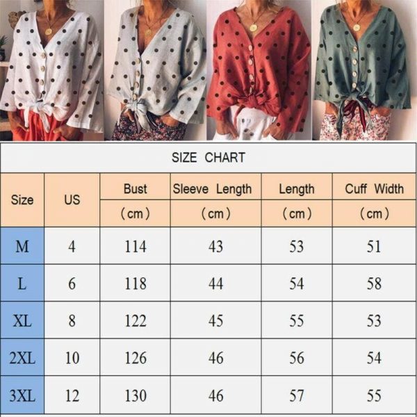 The Best New Women Autumn Summer Fashion Long Sleeve Loose T Shirts Ladies Casual V-Neck Dot Print Tops Shirt Women Clothes Online - Takalr