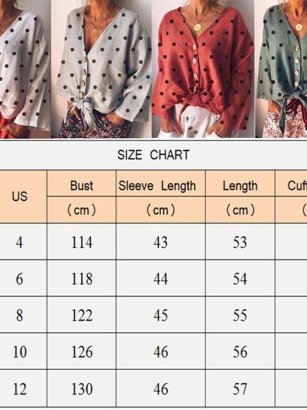 The Best New Women Autumn Summer Fashion Long Sleeve Loose T Shirts Ladies Casual V-Neck Dot Print Tops Shirt Women Clothes Online - Takalr