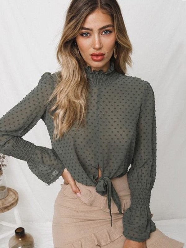 The Best New Women Boho Beach Summer Crop Tops Long Sleeve Floral Shirt Polka Dot Blouse Loose Elegant Ladies Clothes Online - Takalr