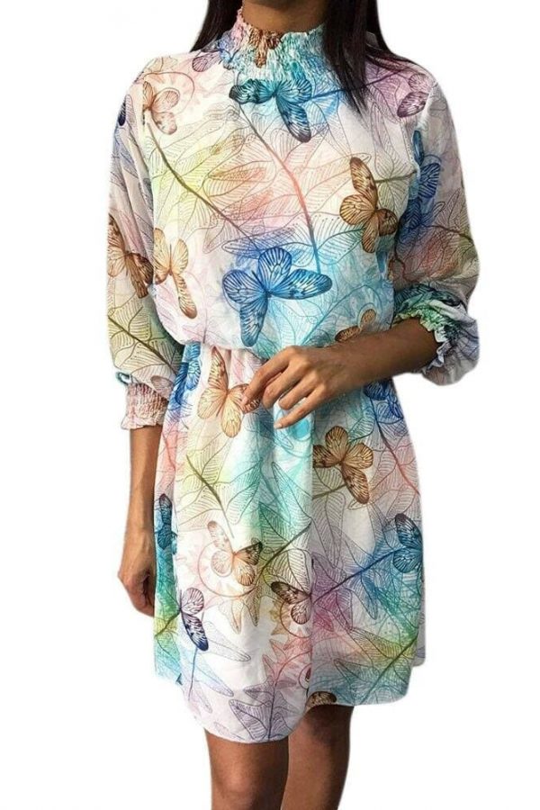 The Best New Women Boho Casual Short Dress Summer Beach Elegant Ladies Evening Party Butterfly Print Loose Beach Sundress Online - Takalr