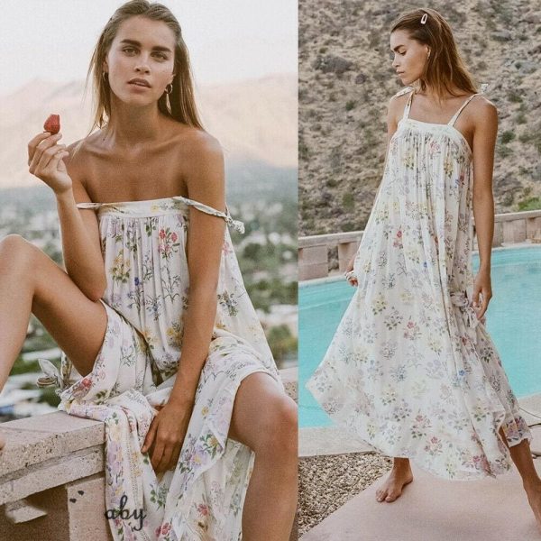 The Best New Women Boho Floral Long Maxi Dress Summer Beach Ladies Sleeveless Party Holiday Casual Loose Sundress Online - Takalr