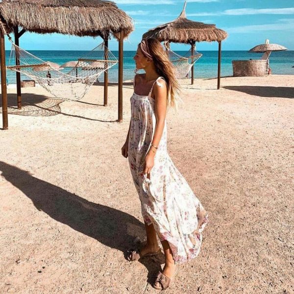 The Best New Women Boho Floral Long Maxi Dress Summer Beach Ladies Sleeveless Party Holiday Casual Loose Sundress Online - Takalr