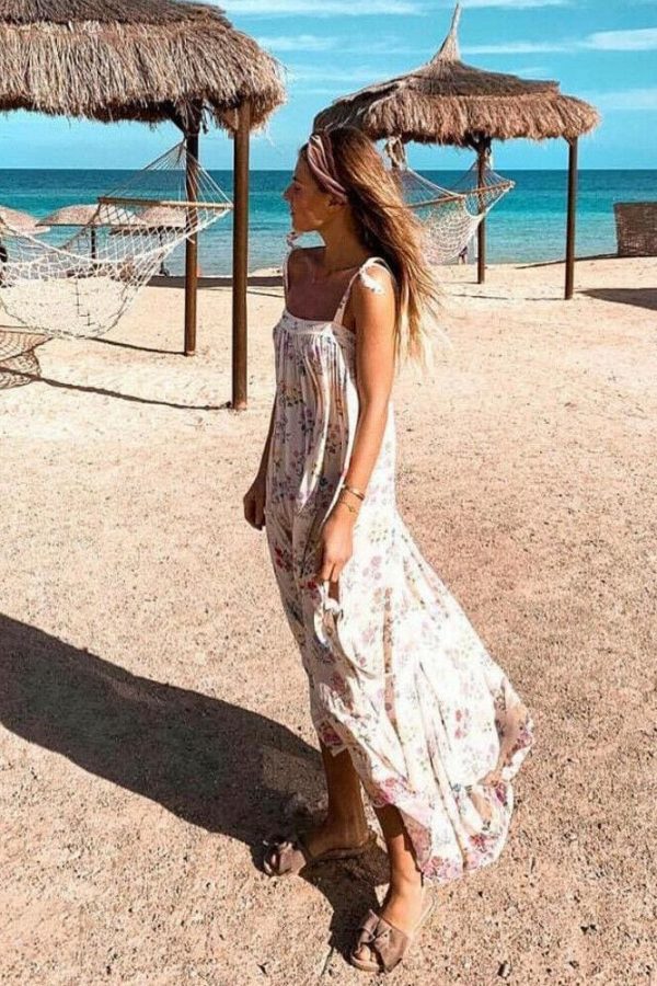 The Best New Women Boho Floral Long Maxi Dress Summer Beach Ladies Sleeveless Party Holiday Casual Loose Sundress Online - Takalr