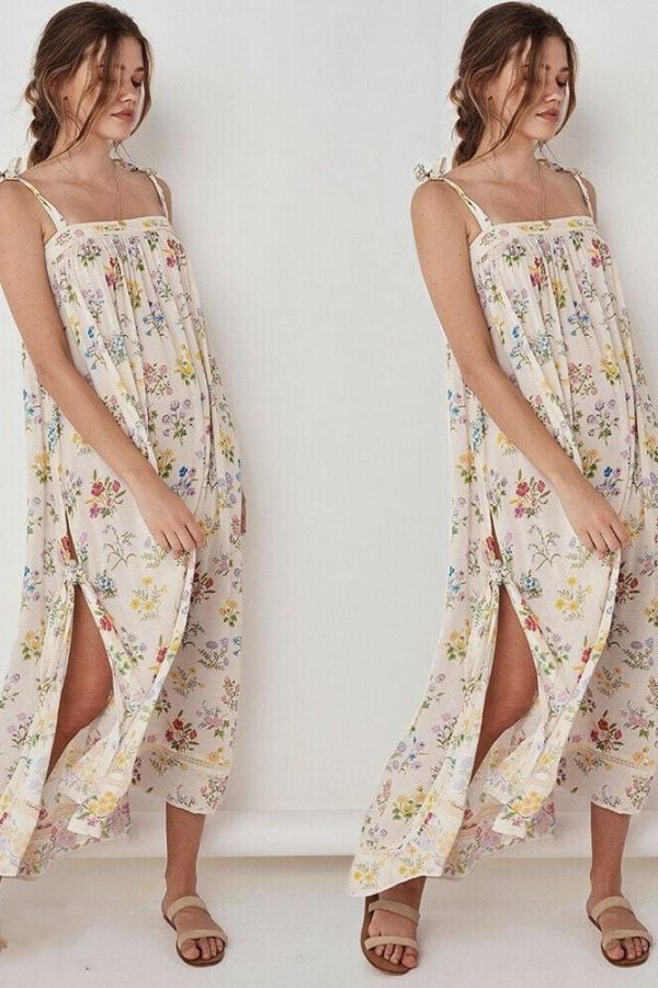 The Best New Women Boho Floral Long Maxi Dress Summer Beach Ladies Sleeveless Party Holiday Casual Loose Sundress Online - Takalr