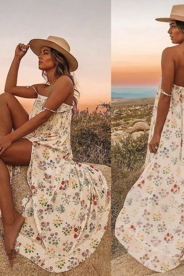 The Best New Women Boho Floral Long Maxi Dress Summer Beach Ladies Sleeveless Party Holiday Casual Loose Sundress Online - Takalr