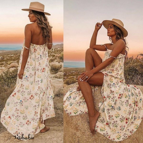 The Best New Women Boho Floral Long Maxi Dress Summer Beach Ladies Sleeveless Party Holiday Casual Loose Sundress Online - Takalr