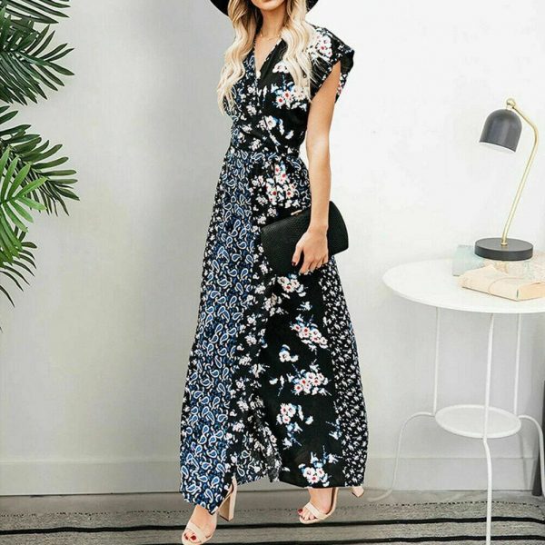 The Best New Women Boho Floral Long Maxi Loose Dress Evening Party Beach Summer Fashion Elegant Sexy Sundress Sleeveless Slimmer Clothes Online - Takalr