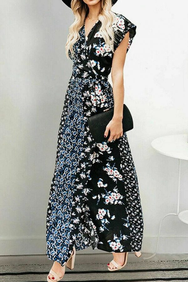 The Best New Women Boho Floral Long Maxi Loose Dress Evening Party Beach Summer Fashion Elegant Sexy Sundress Sleeveless Slimmer Clothes Online - Takalr