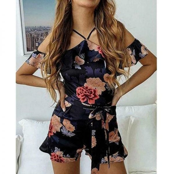 The Best New Women Boho Floral Off Shoulder Jumpsuit Ladies Summer Beach Bodycon Playsuit Short Pants Trousers Romper Online - Takalr