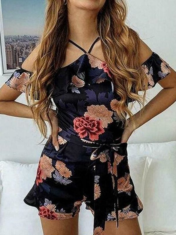 The Best New Women Boho Floral Off Shoulder Jumpsuit Ladies Summer Beach Bodycon Playsuit Short Pants Trousers Romper Online - Takalr