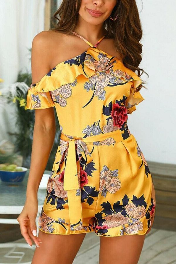 The Best New Women Boho Floral Off Shoulder Jumpsuit Ladies Summer Beach Bodycon Playsuit Short Pants Trousers Romper Online - Takalr