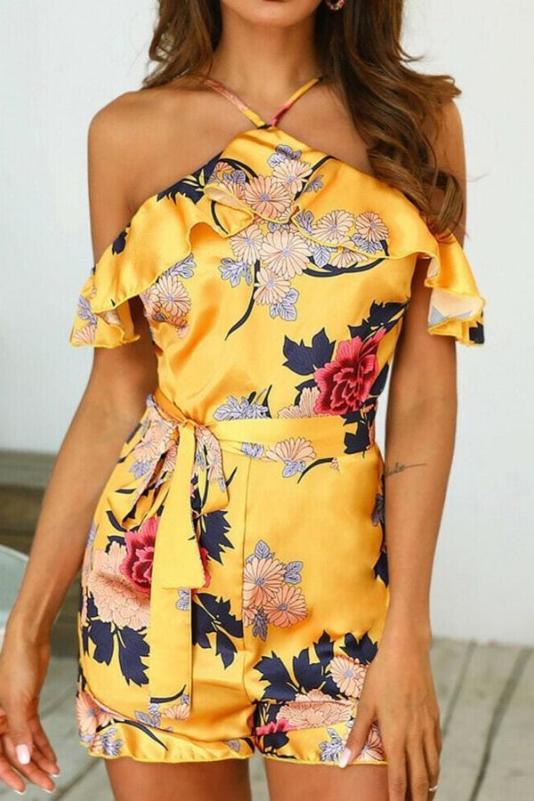 The Best New Women Boho Floral Off Shoulder Jumpsuit Ladies Summer Beach Bodycon Playsuit Short Pants Trousers Romper Online - Takalr