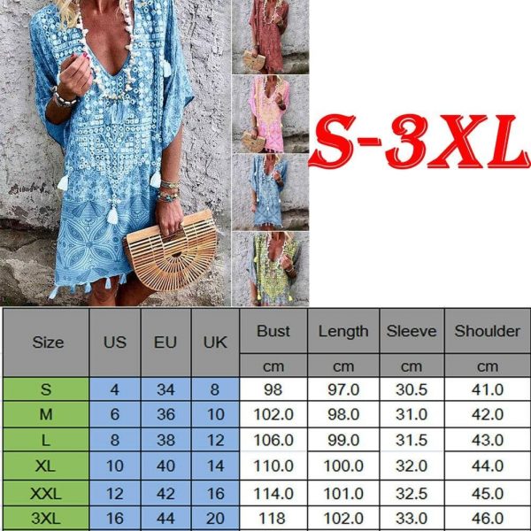 The Best New Women Boho Short Sleeve Dress Summer Printed Beach Ladies Casual Loose Mini Shirt Beach Dress Sundress Online - Takalr