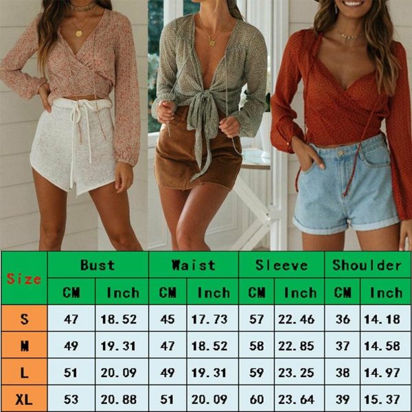 The Best New Women Boho V-Neck Summer Lace Up Long Sleeve T Shirt Tops Ladies Holiday Beach Casual Loose Tops Streetwear Online - Takalr