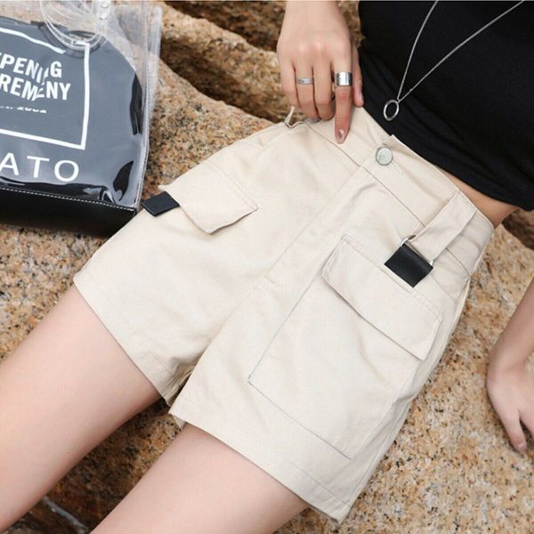 The Best New Women Cargo High Waist Shorts Cotton Overalls Fashion Ladies Casual Multi-pockets Breathable Loose Trouser Plus Size Online - Takalr