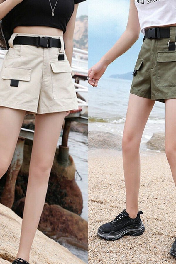 The Best New Women Cargo High Waist Shorts Cotton Overalls Fashion Ladies Casual Multi-pockets Breathable Loose Trouser Plus Size Online - Takalr