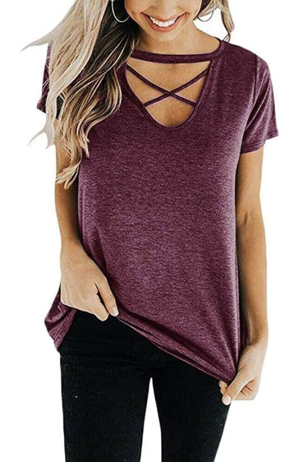 The Best New Women Casual Hollow Out Neck Tops Summer Short Sleeve Cotton Shirt Blouse Fashion Ladies Loose Solid Shirts Online - Takalr